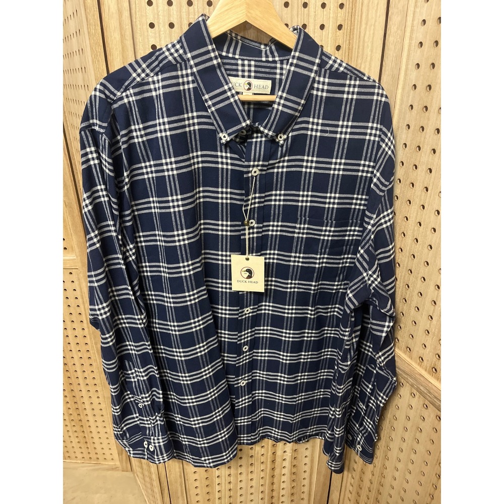 Duck Head Mens XXL Navy White Plaid Long Sleeve Button Down Shirt D11249-565 NEW